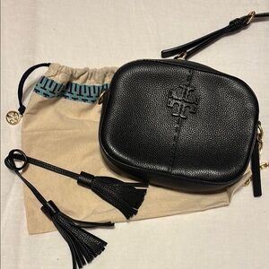 Tory Burch Black Leather Camera Crossbody Bag